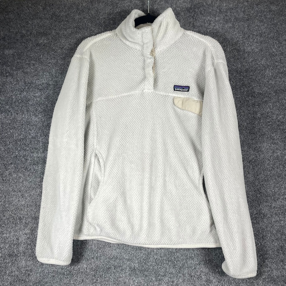 Patagonia Jacket Womens Large White Snap T Fleece Pullover Hiking Outdoors Soft
